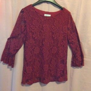 New Red lace overlay shirt with bell sleeves